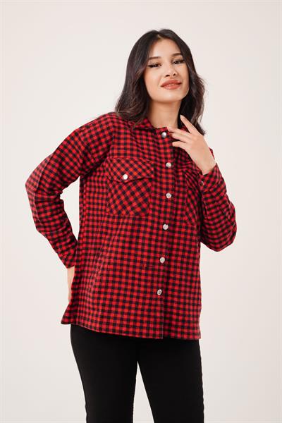 Ekose Kareli Cepli Kırmızı Oduncu Gömlek Ceket