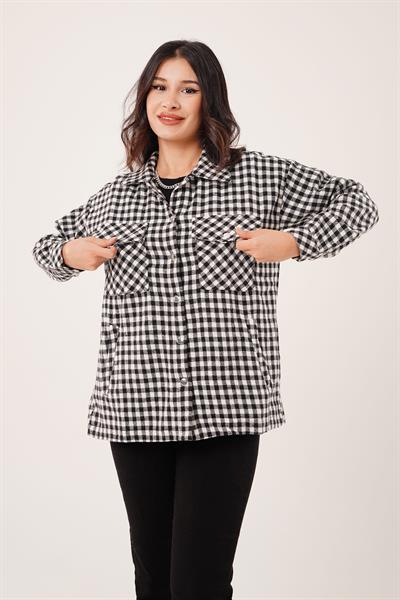 Ekose Kareli Cepli Ekru Oduncu Gömlek Ceket