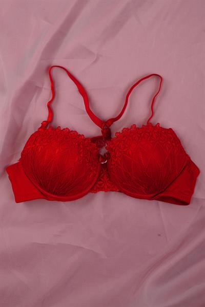 Elegance Serisi Sırt Çapraz Kırmızı Dantelli Sütyen