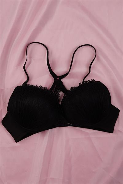 Elegance Serisi Sırt Çapraz Siyah Dantelli Sütyen