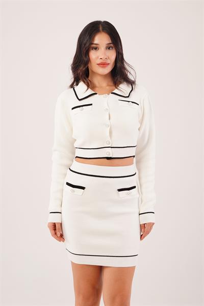 Fransız Model Triko Beyaz İkili Takım