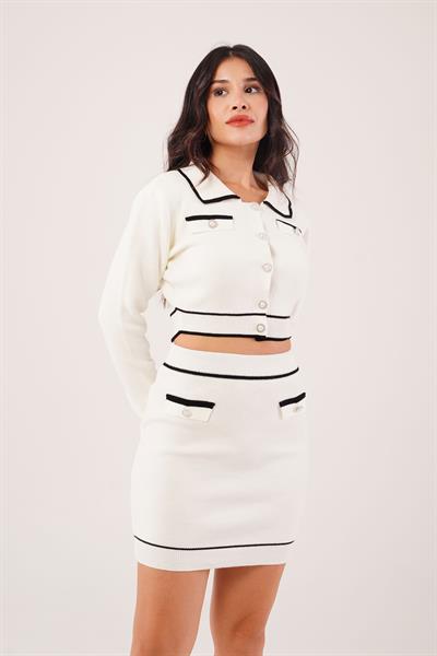 Fransız Model Triko Beyaz İkili Takım