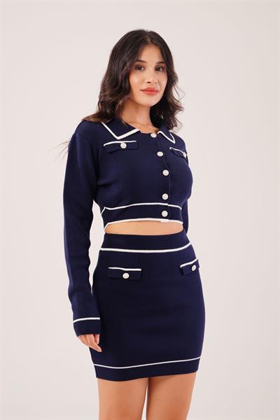 Fransız Model Triko Lacivert İkili Takım