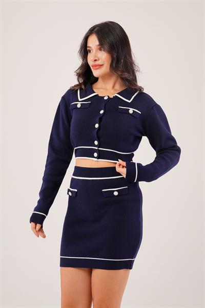 Fransız Model Triko Lacivert İkili Takım