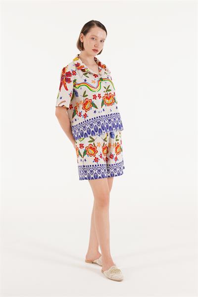 Etnik Desenli Şort Gömlek İkili Takım