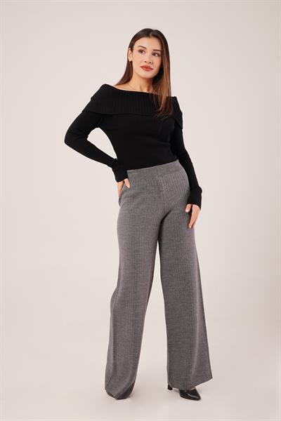 Fitilli Bel Lastikli Bol Paça Antrasit Triko Pantolon