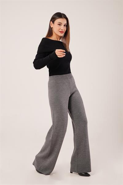 Fitilli Bel Lastikli Bol Paça Antrasit Triko Pantolon