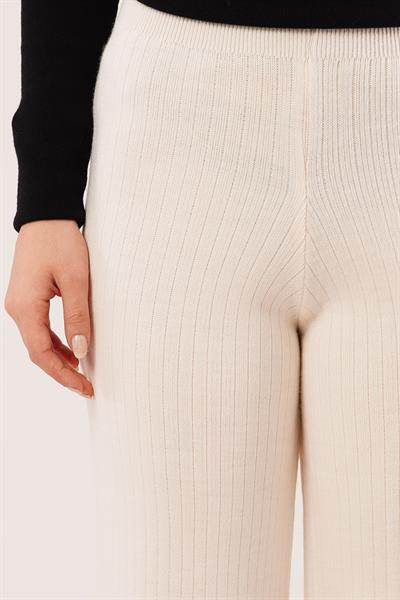 Fitilli Bel Lastikli Bol Paça Bej Triko Pantolon