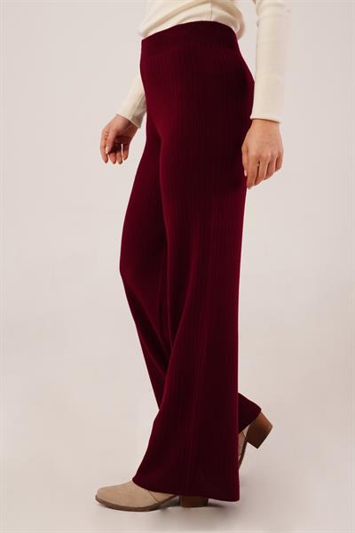 Fitilli Bel Lastikli Bol Paça Bordo Triko Pantolon