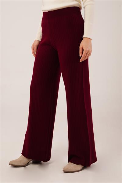Fitilli Bel Lastikli Bol Paça Bordo Triko Pantolon