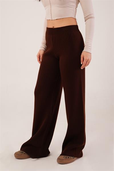 Fitilli Bel Lastikli Bol Paça Kahve Triko Pantolon