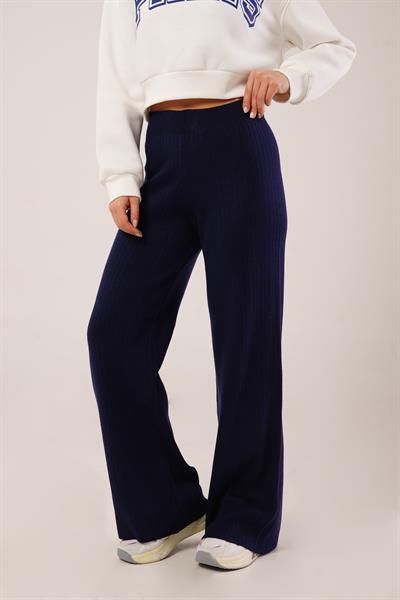 Fitilli Bel Lastikli Bol Paça Lacivert Triko Pantolon