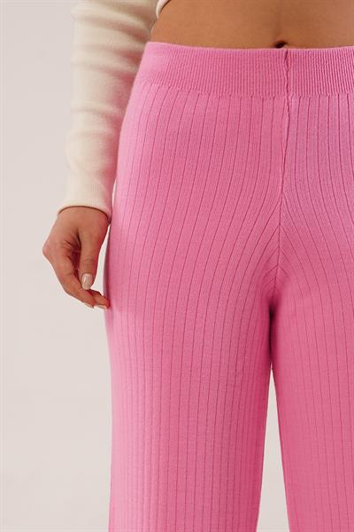 Fitilli Bel Lastikli Bol Paça Pembe Triko Pantolon
