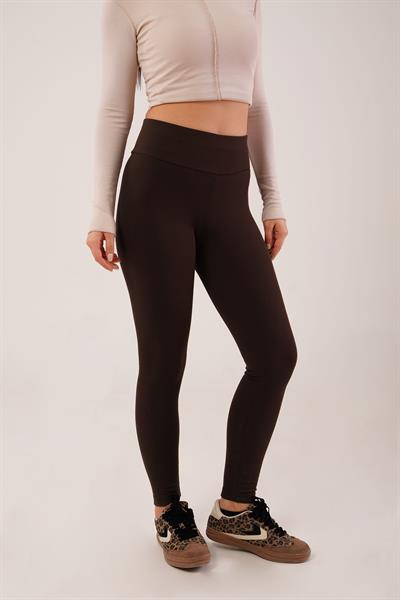 Fitilli Yüksek Bel Örme Kahve Tayt