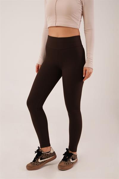 Fitilli Yüksek Bel Örme Kahve Tayt