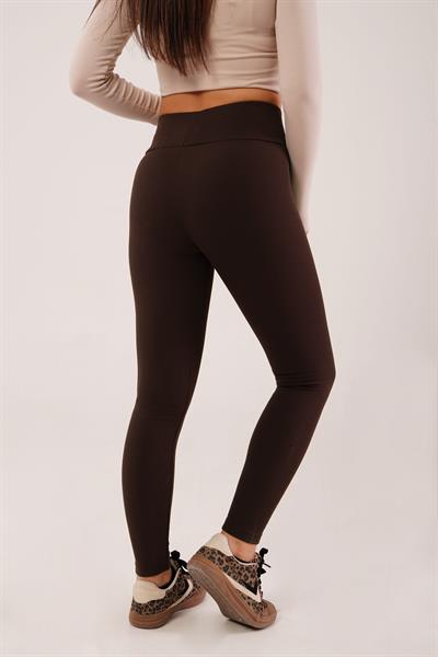 Fitilli Yüksek Bel Örme Kahve Tayt