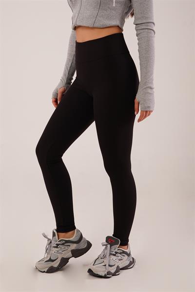 Fitilli Yüksek Bel Örme Siyah Tayt