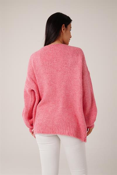 Fiyonk Detaylı Pembe Triko Hırka