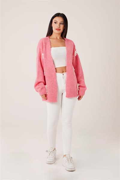 Fiyonk Detaylı Pembe Triko Hırka