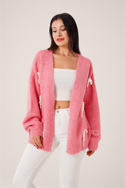 Fiyonk Detaylı Pembe Triko Hırka