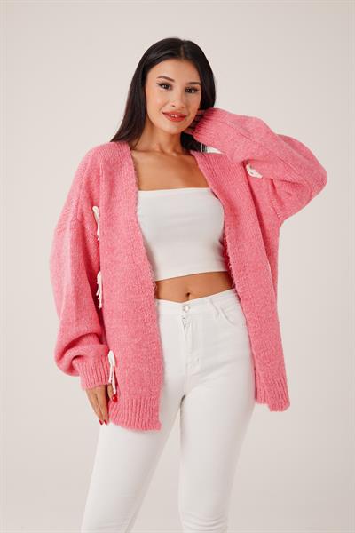 Fiyonk Detaylı Pembe Triko Hırka