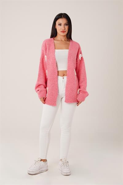 Fiyonk Detaylı Pembe Triko Hırka