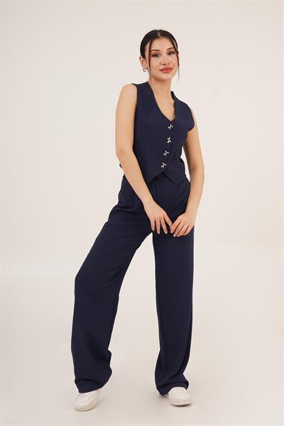 Fiyonk Metal Düğmeli Lacivert İkili Takım