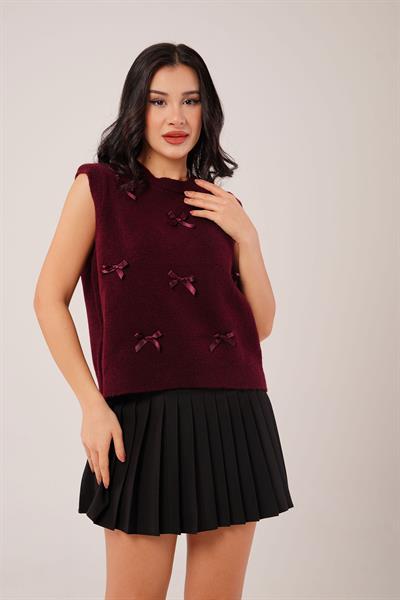 Fiyonklu Bordo Triko Süveter