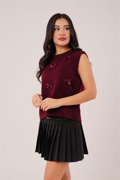 Fiyonklu Bordo Triko Süveter