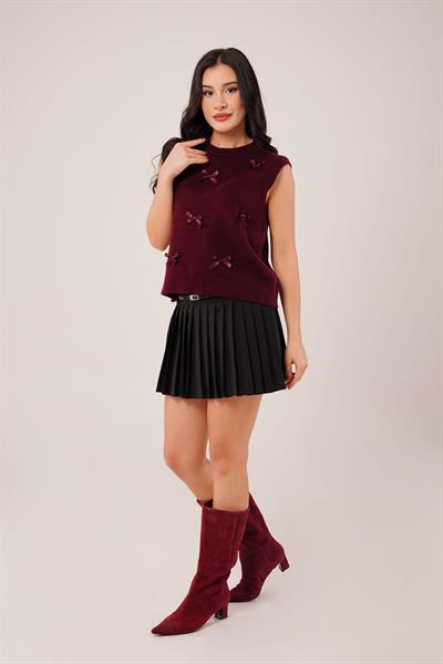 Fiyonklu Bordo Triko Süveter