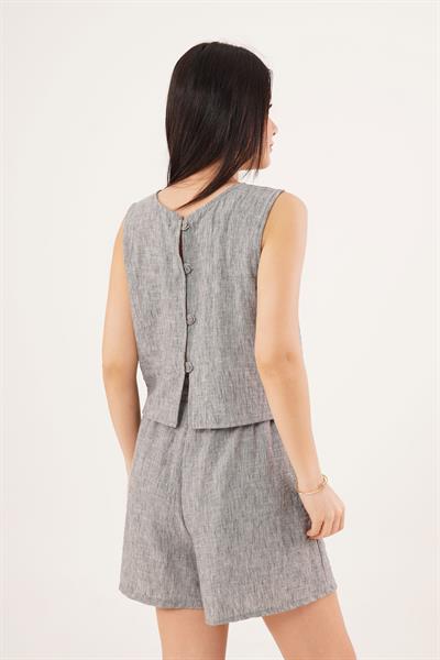 Arkası Düğme Detaylı Bluz ve Cepli Şort Antrasit İkili Takım	