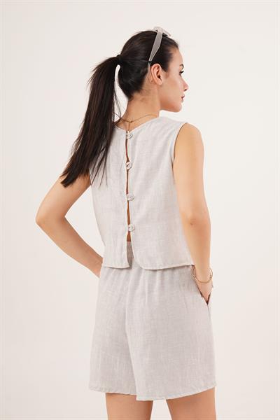 Arkası Düğme Detaylı Bluz ve Cepli Şort Gri İkili Takım	