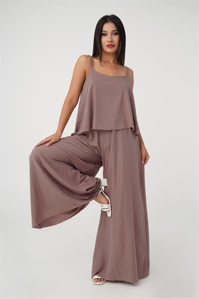 Full Oversize Gül Kurusu Askılı Bluz Pantolon Takım