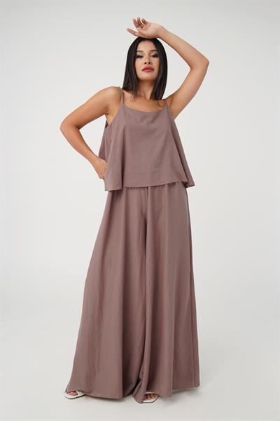 Full Oversize Gül Kurusu Askılı Bluz Pantolon Takım