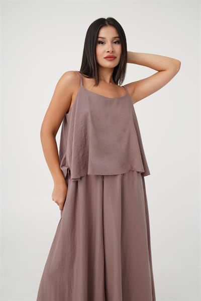 Full Oversize Gül Kurusu Askılı Bluz Pantolon Takım