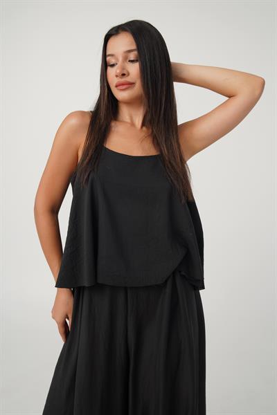 Full Oversize Siyah Askılı Bluz Pantolon Takım