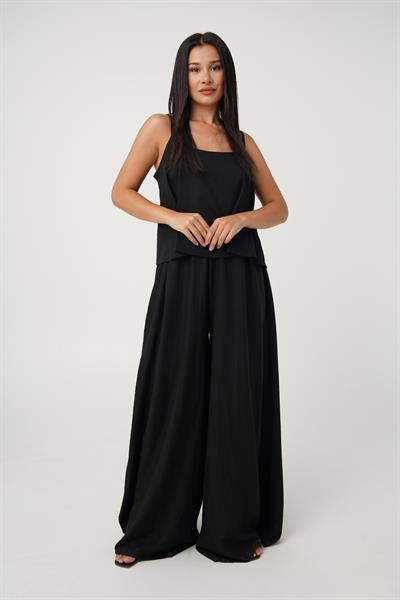 Full Oversize Siyah Askılı Bluz Pantolon Takım
