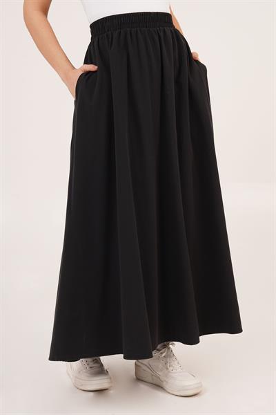 Bel Lastikli Cepli Gabardin Siyah  Etek