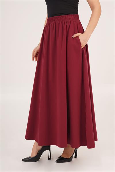 Bel Lastikli Cepli Gabardin Bordo Etek