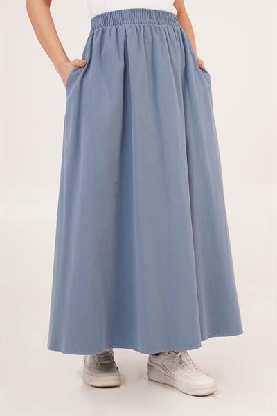 Bel Lastikli Cepli Gabardin İndigo Etek