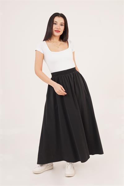 Bel Lastikli Cepli Gabardin Siyah  Etek