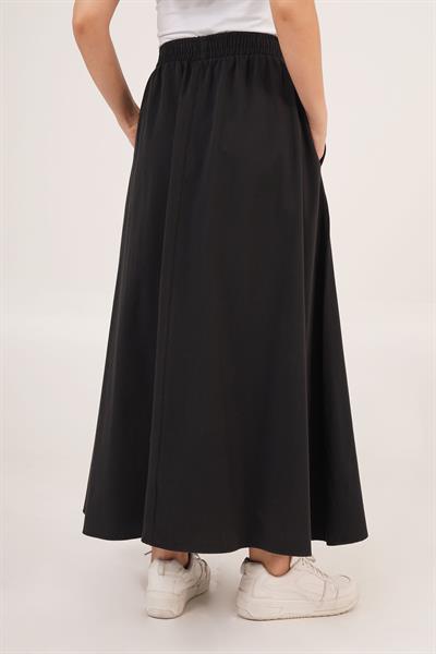 Bel Lastikli Cepli Gabardin Siyah  Etek