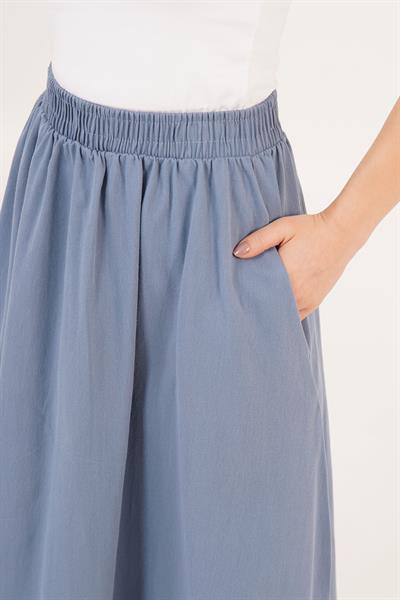Bel Lastikli Cepli Gabardin İndigo Etek