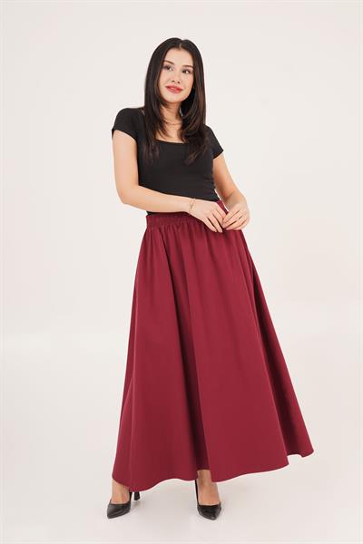 Bel Lastikli Cepli Gabardin Bordo Etek