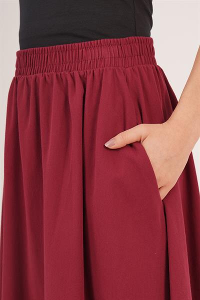 Bel Lastikli Cepli Gabardin Bordo Etek
