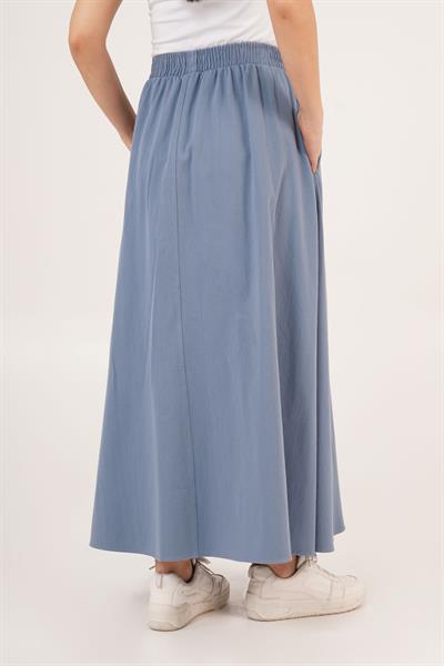 Bel Lastikli Cepli Gabardin İndigo Etek