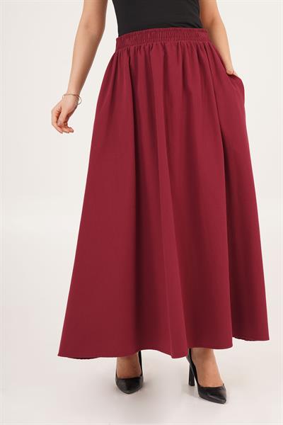 Bel Lastikli Cepli Gabardin Bordo Etek
