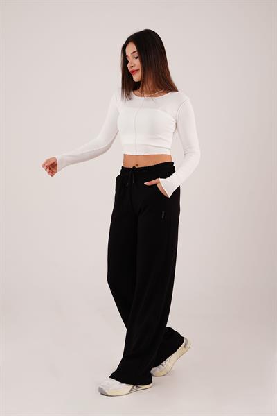 Geniş Paça Oysh Modal Siyah Eşofman Pantolon