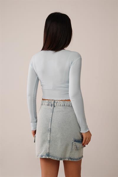 Geniş Yaka Bebe Mavisi Basic Body Bluz