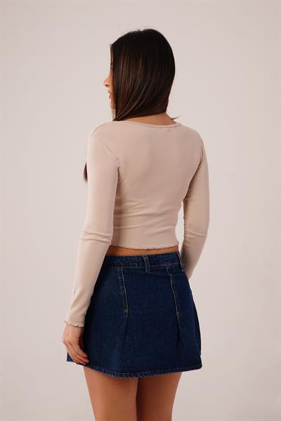 Geniş Yaka Bej Basic Body Bluz